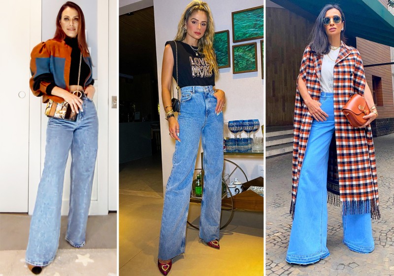 Calça larga em cima e top justa embaixo