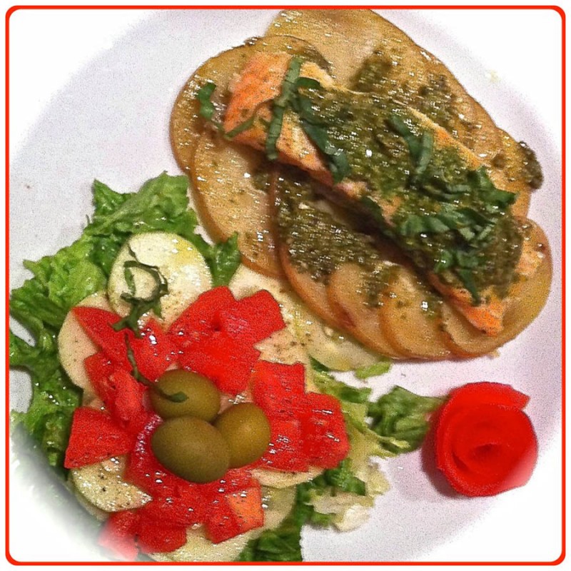 Receita: Salmão ao Pesto - Peixe assado.