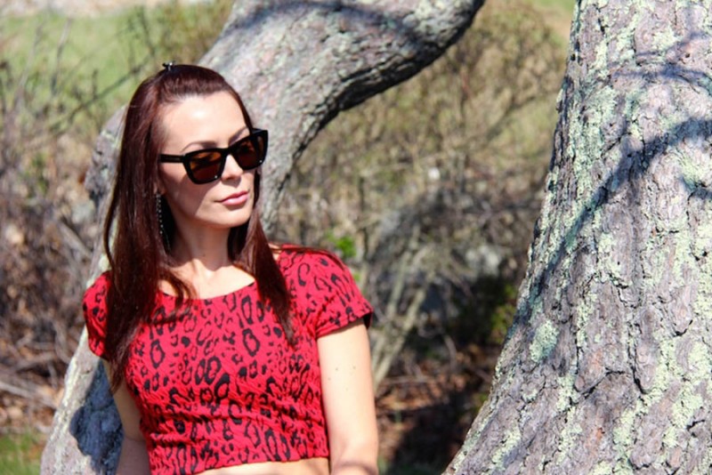 Conjunto animal print vermelho com crop!